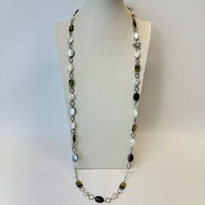 Pearl and Abalone Link Necklace Silver-Tone Beaded Long Length Toggle Closure